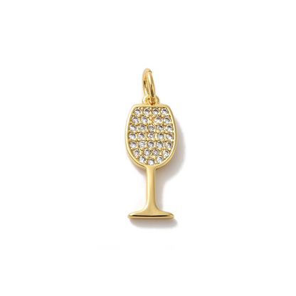 Front view of the Gold Cubic Zirconia Wine Glass Charm