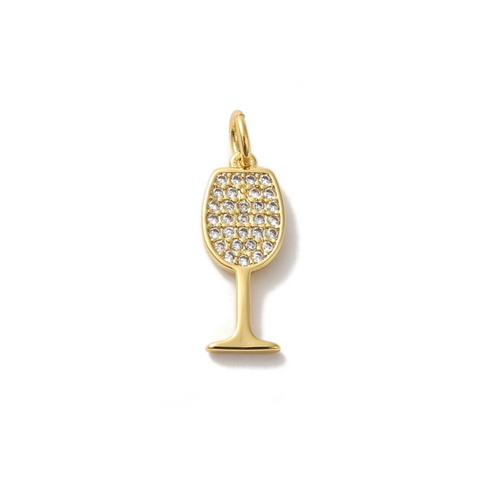 Gold Cubic Zirconia Wine Glass Charm