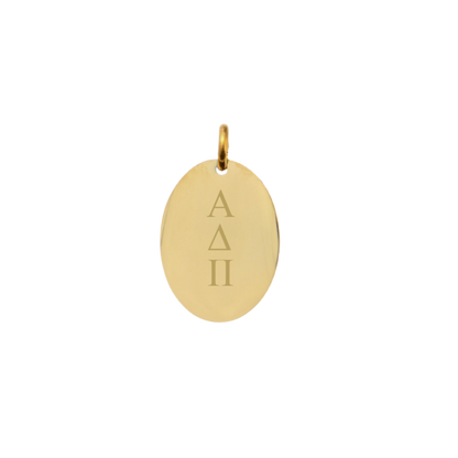 Alpha Delta Pi Small Gold Oval Charm - Vertical Stacked Greek Letters | Waterproof, Hypoallergenic & Tarnish Resistant