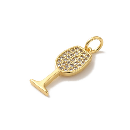 Side view of the Gold Cubic Zirconia Wine Glass Charm