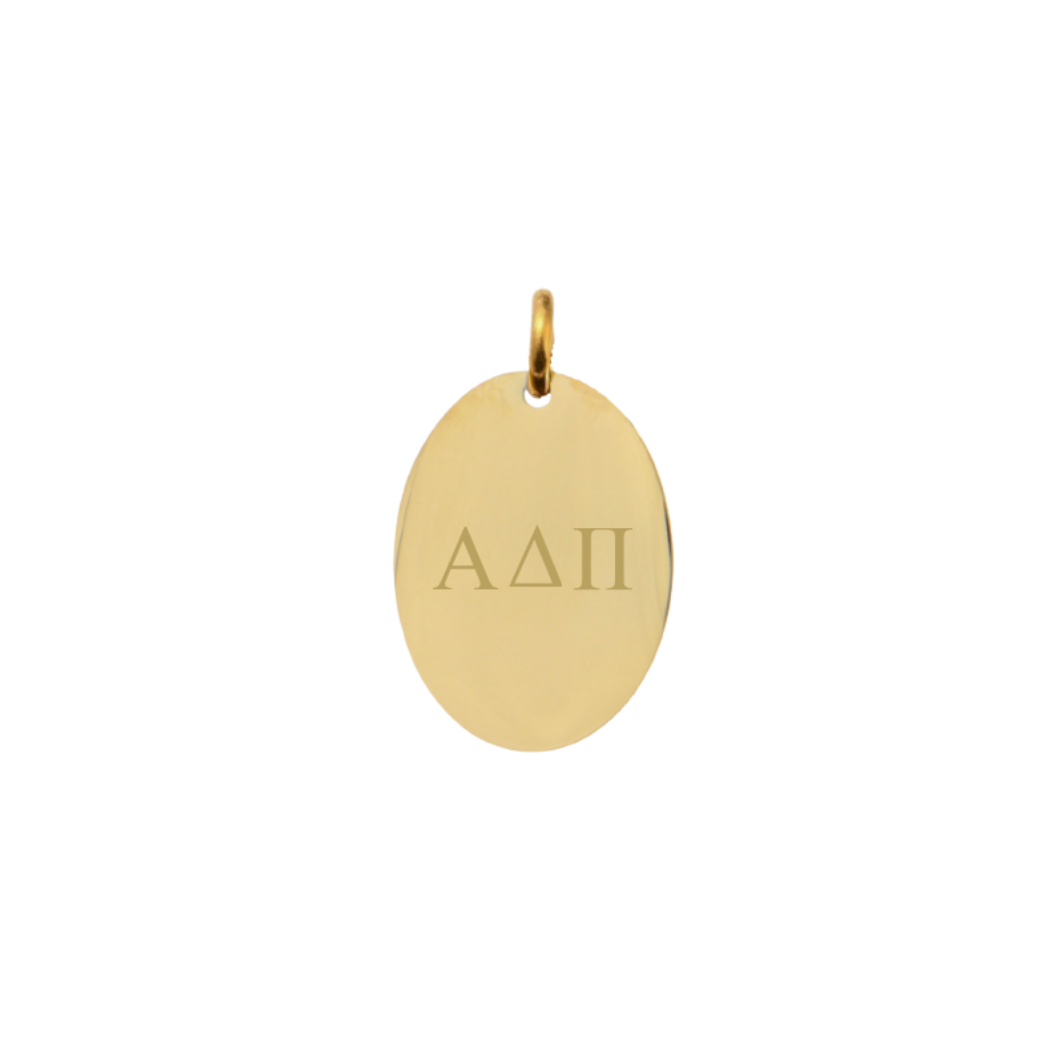 Alpha Delta Pi Small Gold Oval Charm - Horizontal Greek Letters | Waterproof, Hypoallergenic & Tarnish Resistant