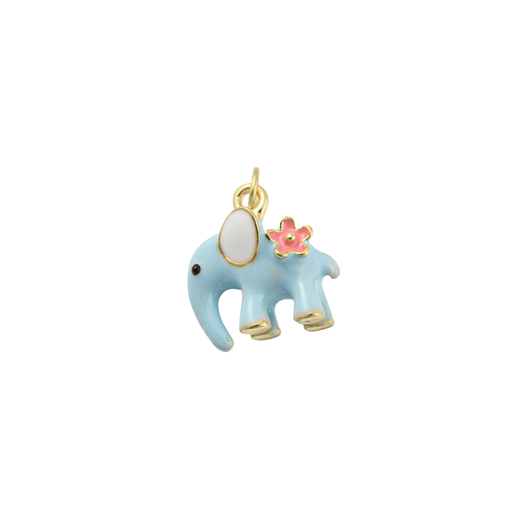 Gold Blossom Blue Elephant Charm