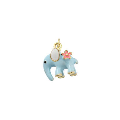 Gold Blossom Blue Elephant Charm