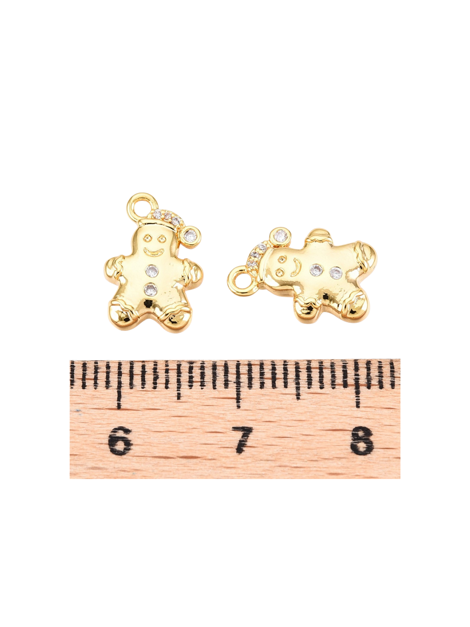 Front, Side, & Length View Gold Cubic Zirconia Gingerbread Man