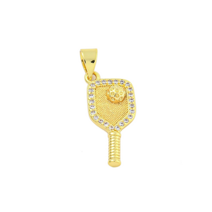 Front view of the Gold Cubic Zirconia Pickleball Charm