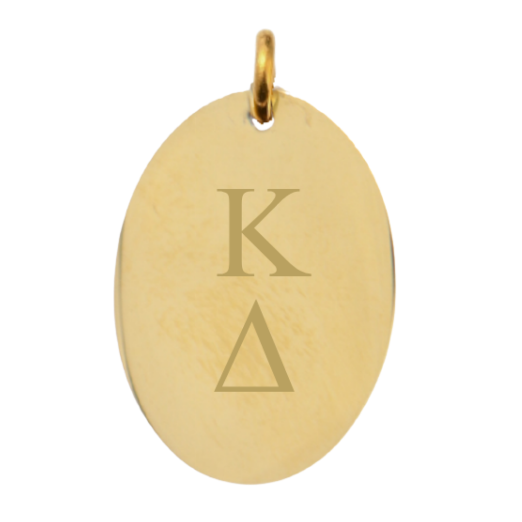 Kappa Delta Large Gold Oval Sorority Charm - Vertical Stacked Greek Letters | Waterproof, Hypoallergenic & Tarnish Resistant