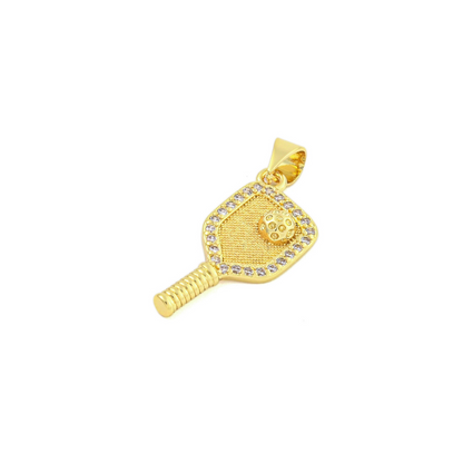 Side view of the Gold Cubic Zirconia Pickleball Charm