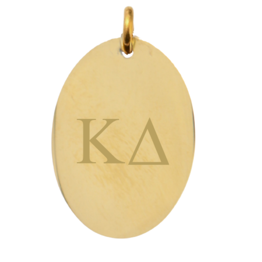 Kappa Delta Large Gold Oval Sorority Charm - Horizontal Greek Letters | Waterproof, Hypoallergenic & Tarnish Resistant