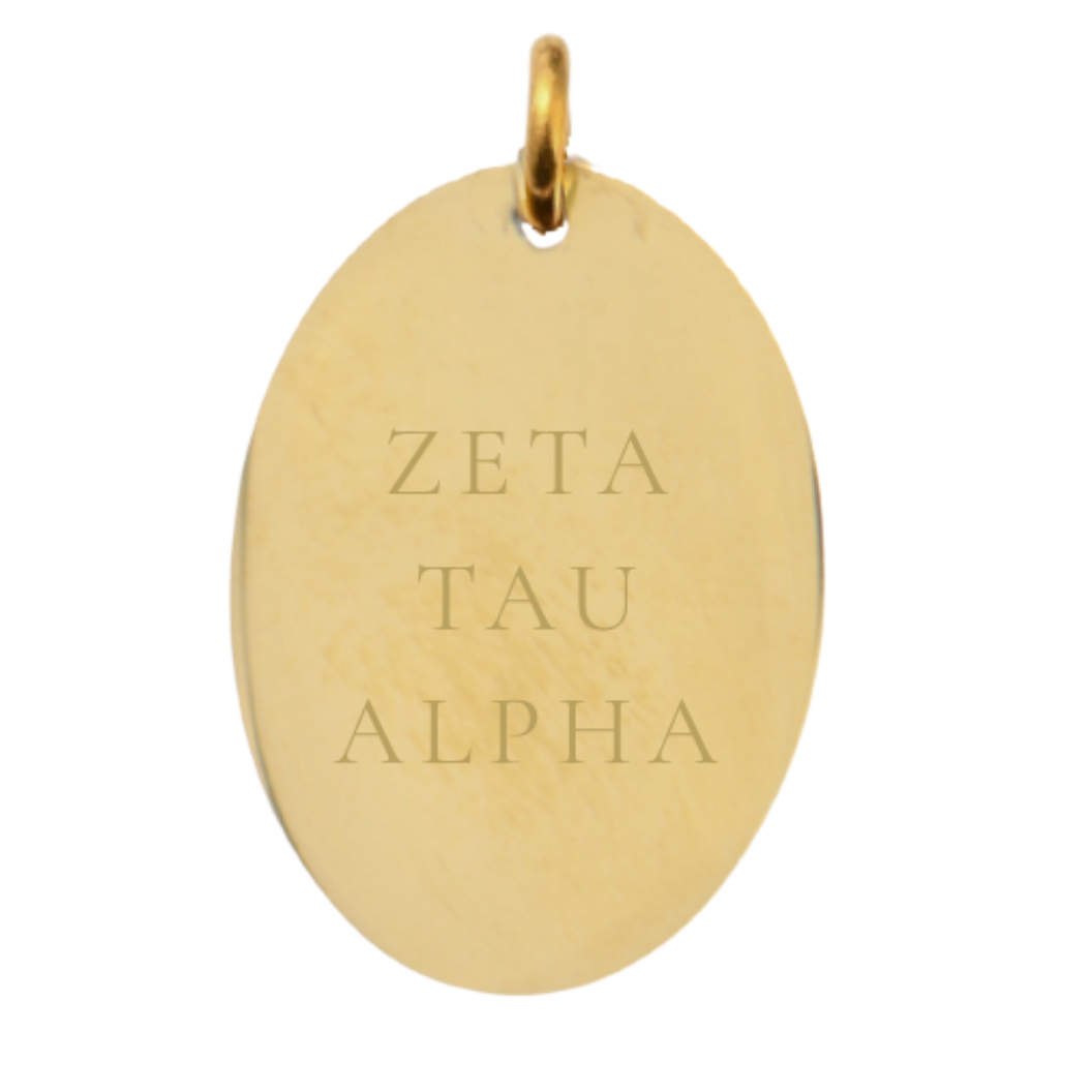 Zeta Tau Alpha Large Gold Oval Sorority Charm - Full Sorority Name | Waterproof, Hypoallergenic & Tarnish Resistant