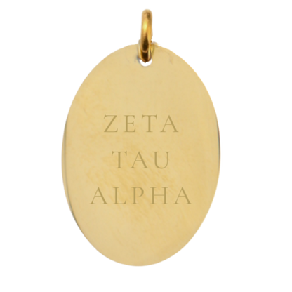 Zeta Tau Alpha Large Gold Oval Sorority Charm - Full Sorority Name | Waterproof, Hypoallergenic & Tarnish Resistant