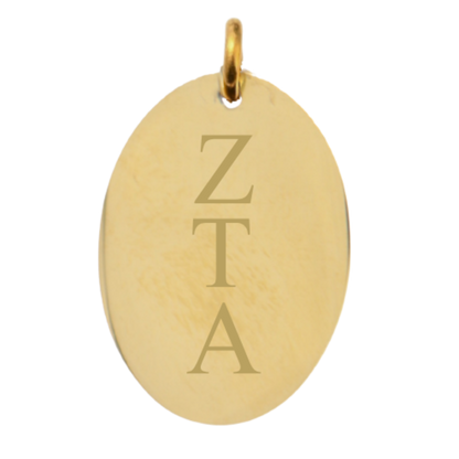 Zeta Tau Alpha Large Oval Gold Charm - Vertical Stacked Greek Letters | Waterproof, Hypoallergenic & Tarnish Resistant