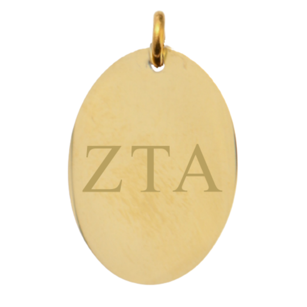 Zeta Tau Alpha Large Gold Oval Sorority Charm - Horizontal Greek Letters | Waterproof, Hypoallergenic & Tarnish Resistant