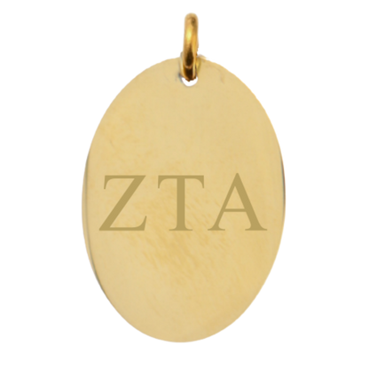 Zeta Tau Alpha Large Gold Oval Sorority Charm - Horizontal Greek Letters | Waterproof, Hypoallergenic & Tarnish Resistant