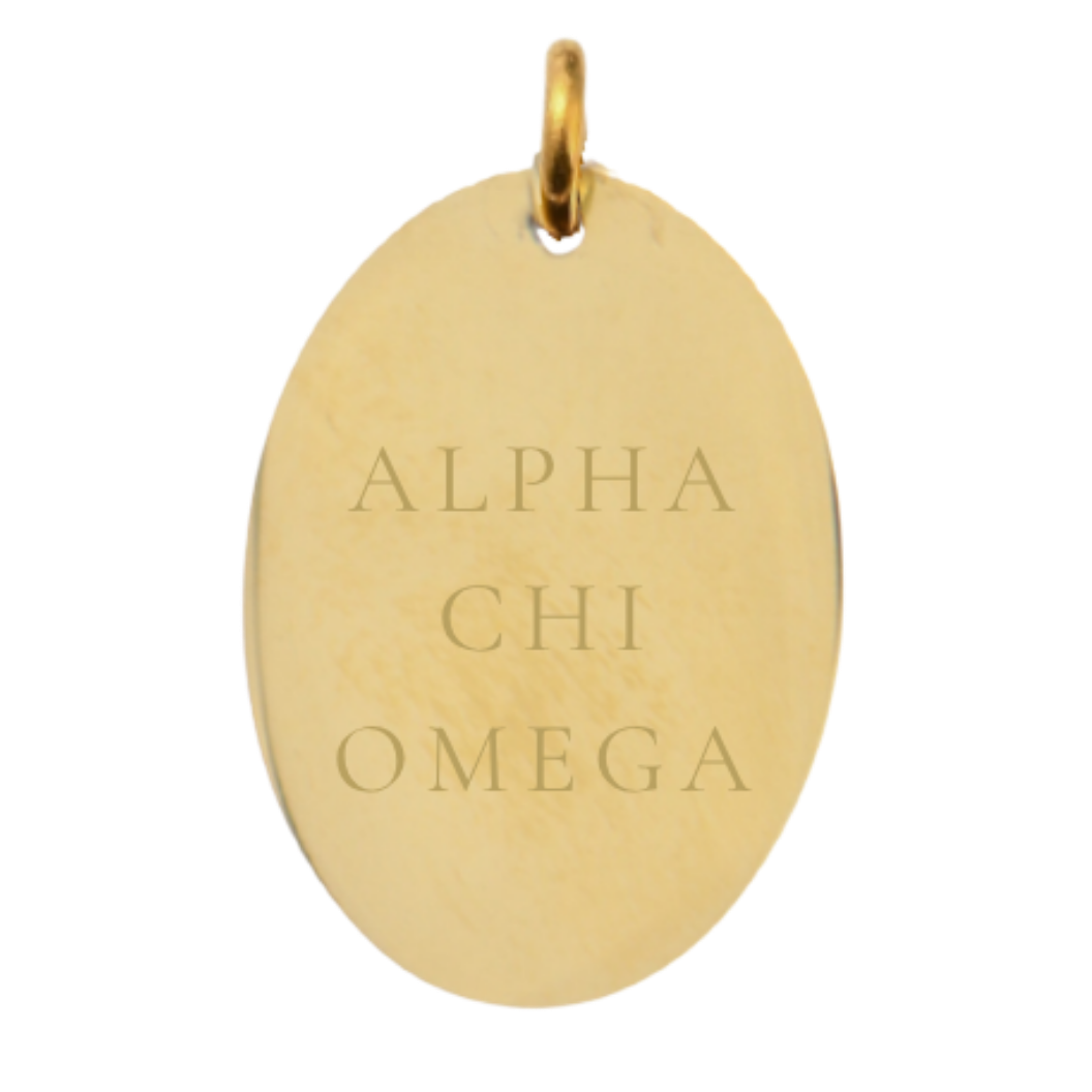Alpha Chi Omega Large Gold Oval Charm - Full Sorority Name | Waterproof, Hypoallergenic & Tarnish Resistant