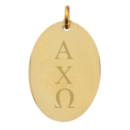 Alpha Chi Omega Large Gold Oval Charm - Vertical Stacked Greek Letters | Waterproof, Hypoallergenic & Tarnish Resistant