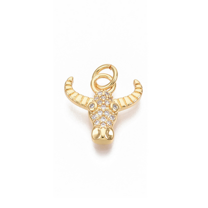 Front view of the Gold Cubic Zirconia Long Horn Charm