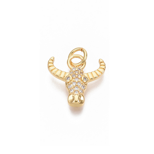 Gold Cubic Zirconia Long Horn Charm