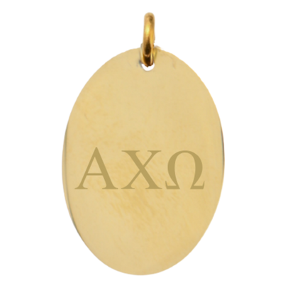 Alpha Chi Omega Gold Large Oval Charm- Horizontal Greek Letters | Waterproof, Hypoallergenic & Tarnish Resistant