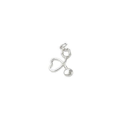 Silver stethoscope and heart pendant charm on a white background