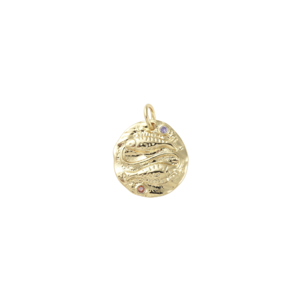 Gold Twin Fins with Colorful Cubic Zirconia Charm