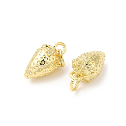 Front and back view of the Gold Strawberry Charm