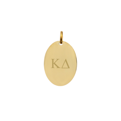 Kappa Delta Small Gold Oval Charm - Horizontal Greek Letters | Waterproof, Hypoallergenic & Tarnish Resistant