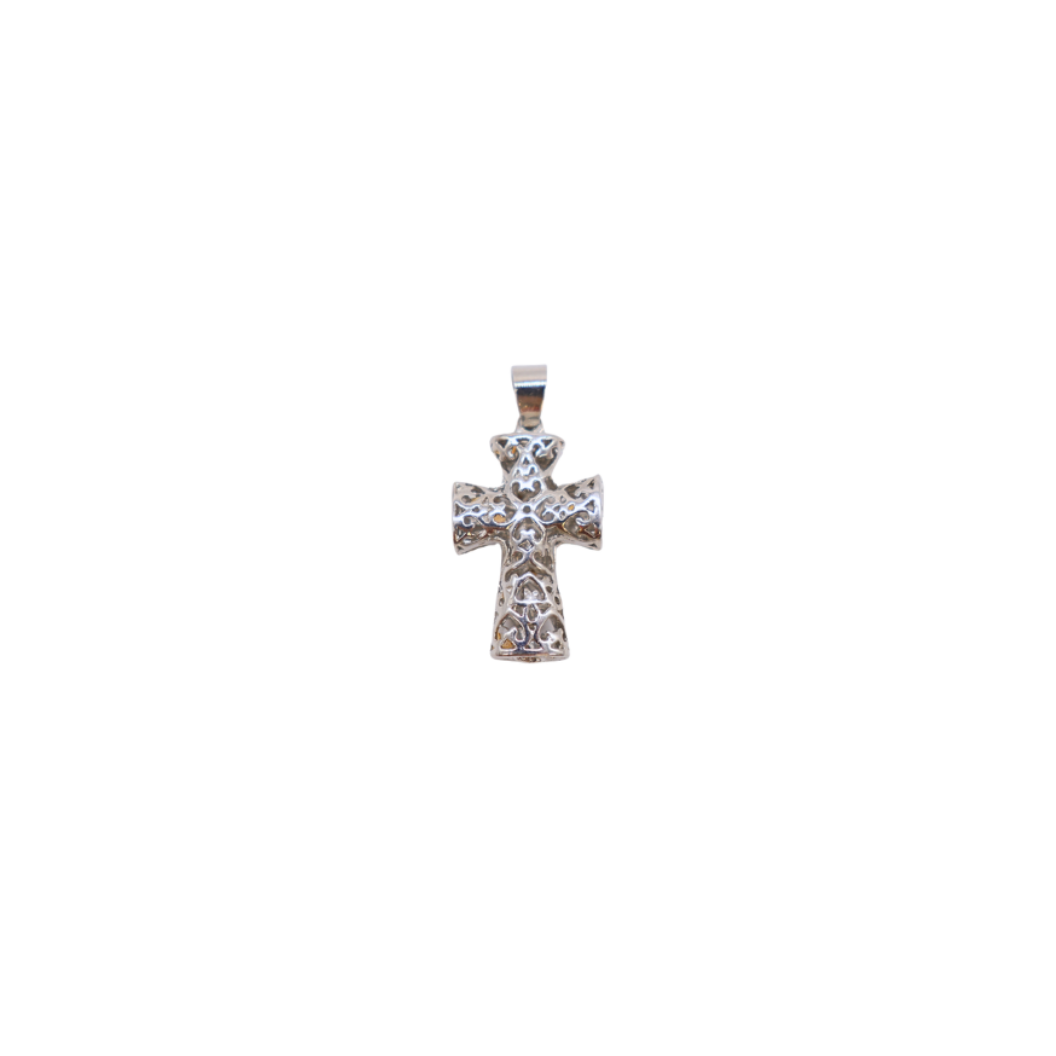 Silver Carved Cross Charm