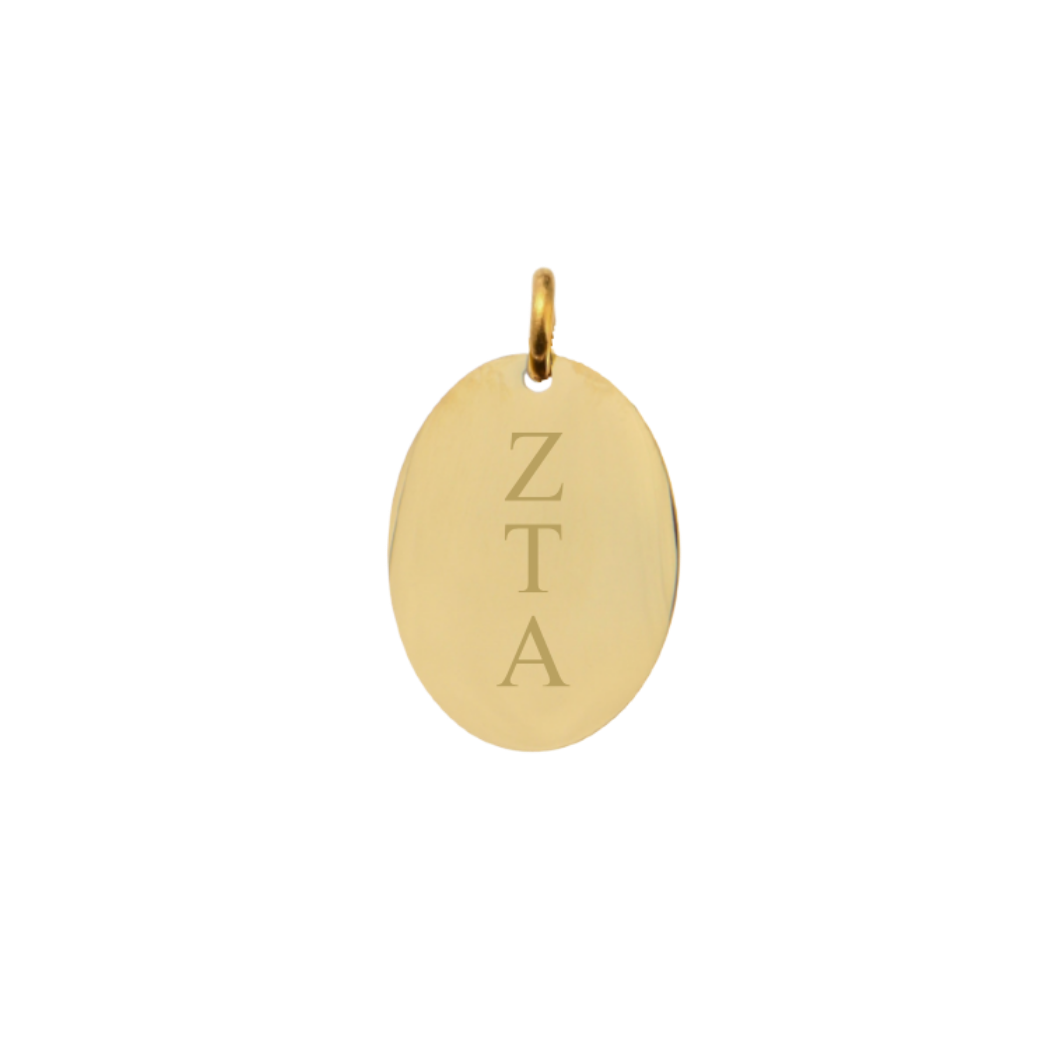 Zeta Tau Alpha Small Gold Oval Charm - Vertical Stacked Greek Letters | Waterproof, Hypoallergenic & Tarnish Resistant