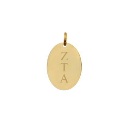 Zeta Tau Alpha Small Gold Oval Charm - Vertical Stacked Greek Letters | Waterproof, Hypoallergenic & Tarnish Resistant