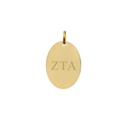 Zeta Tau Alpha Small Gold Oval Charm - Horizontal Greek Letters | Waterproof, Hypoallergenic & Tarnish Resistant