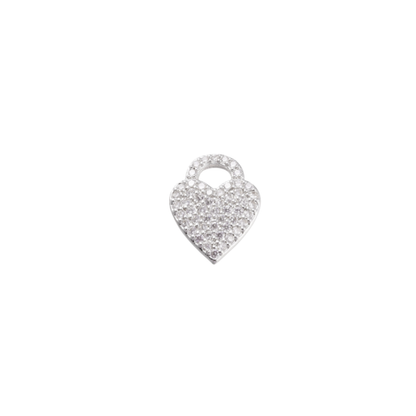 Silver heart-shaped pendant with clear stones on a white background