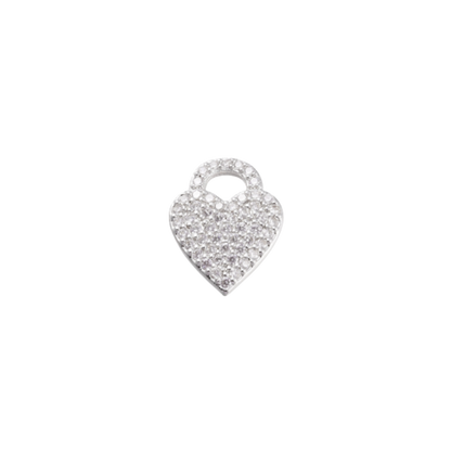Silver heart-shaped pendant with embedded stones on a white background