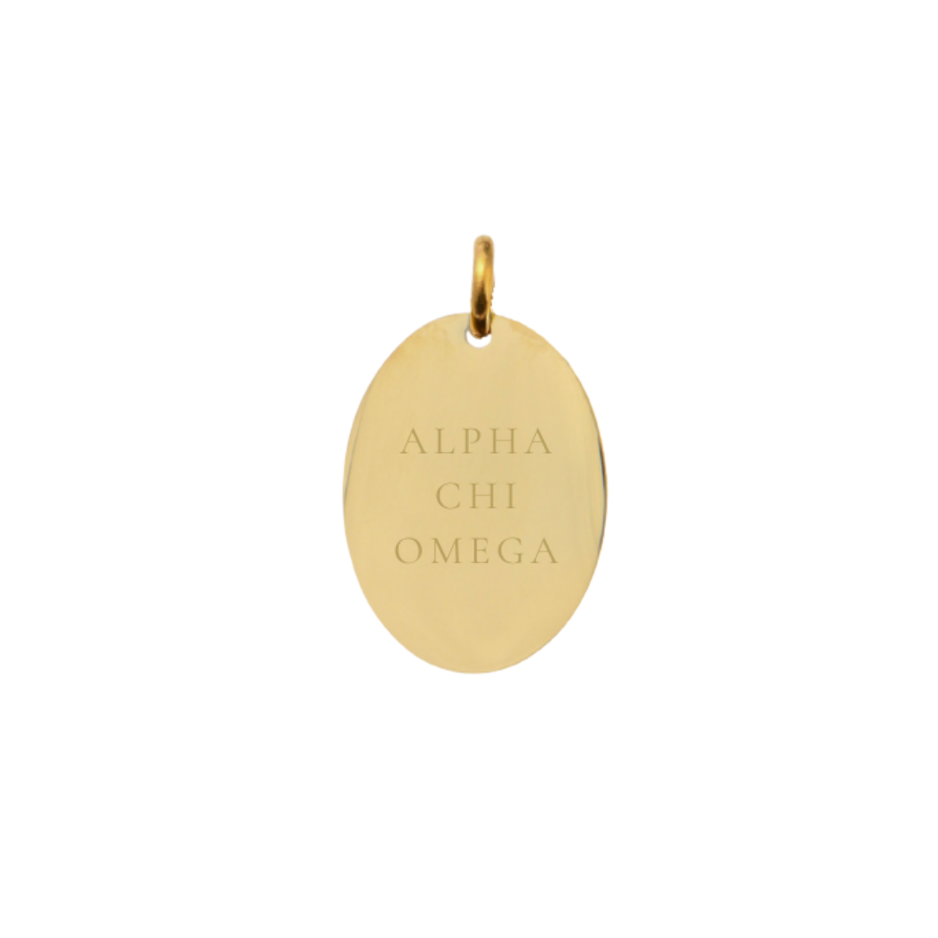 Alpha Chi Omega Small Gold Oval Charm - Full Sorority Name | Waterproof, Hypoallergenic & Tarnish Resistant
