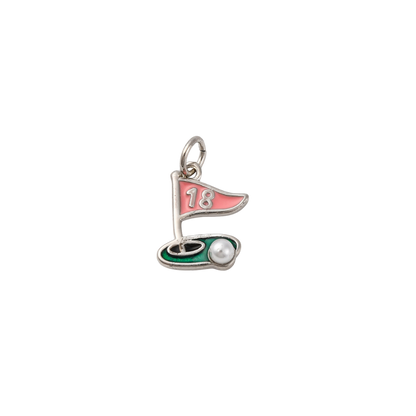 Golf flag charm with number 18 on a white background