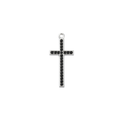 Silver Black Rhinestone Cross Charm