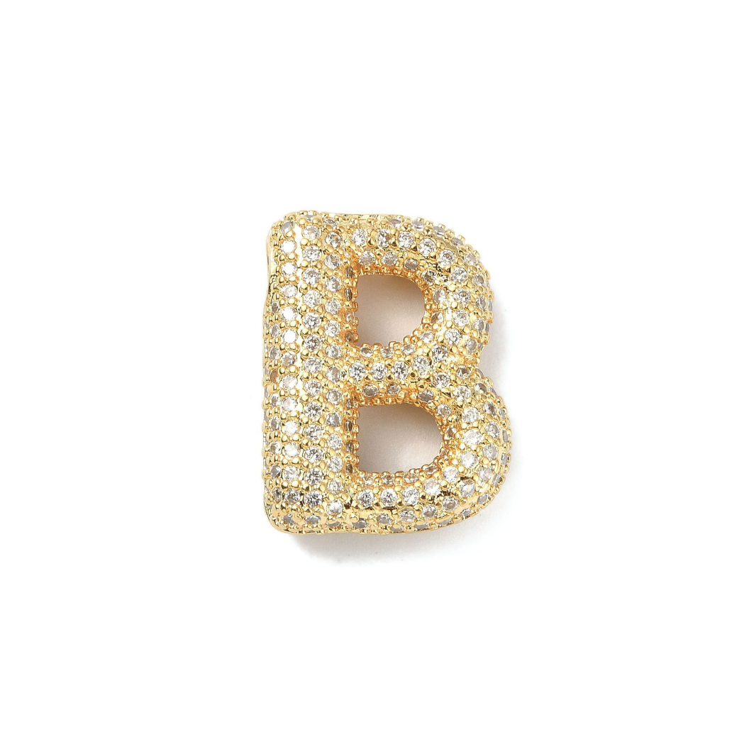 Gold Slider Rhinestone Bubble Initial Charm