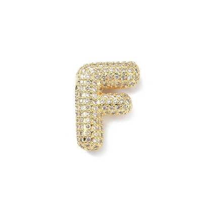 Front view of the Gold Slider Rhinestone Bubble Initial Letter | Alphabet Charm | Letter F