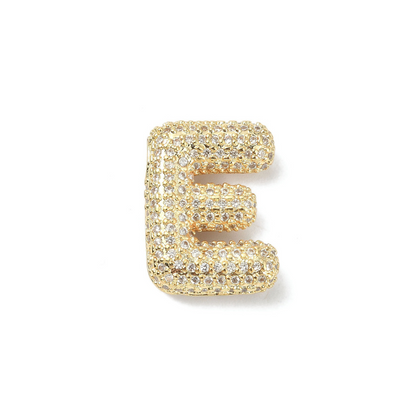 Front view of the Gold Slider Rhinestone Bubble Initial Letter | Alphabet Charm | Letter E