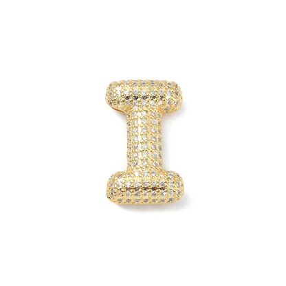 Front view of the Gold Slider Rhinestone Bubble Initial Letter | Alphabet Charm | Letter I