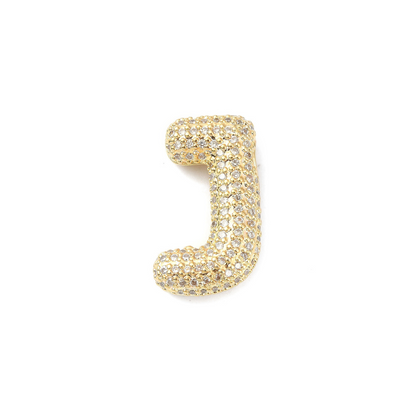Front view of the Gold Slider Rhinestone Bubble Initial Letter | Alphabet Charm | Letter J