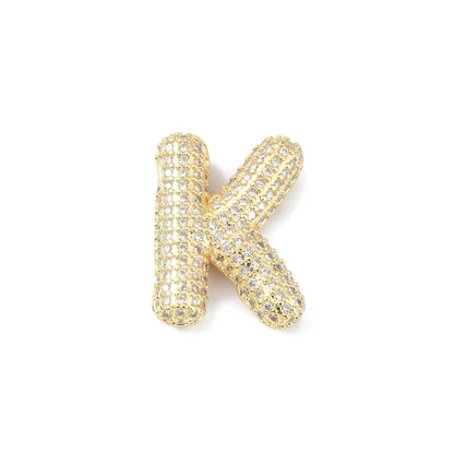 Front view of the Gold Slider Rhinestone Bubble Initial Letter | Alphabet Charm | Letter K