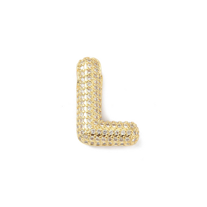 Front view of the Gold Slider Rhinestone Bubble Initial Letter | Alphabet Charm | Letter L