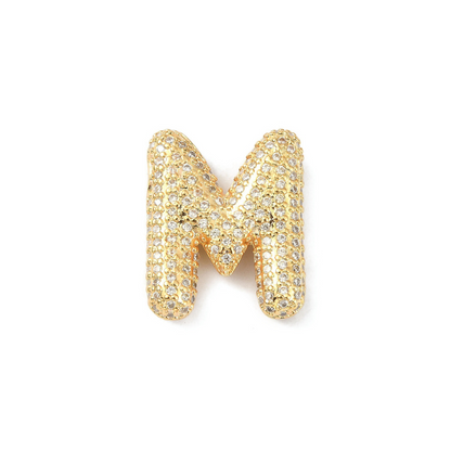 Front view of the Gold Slider Rhinestone Bubble Initial Letter | Alphabet Charm | Letter M