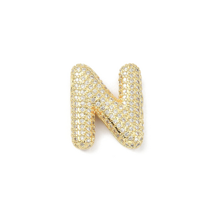 Front view of the Gold Slider Rhinestone Bubble Initial Letter | Alphabet Charm | Letter N