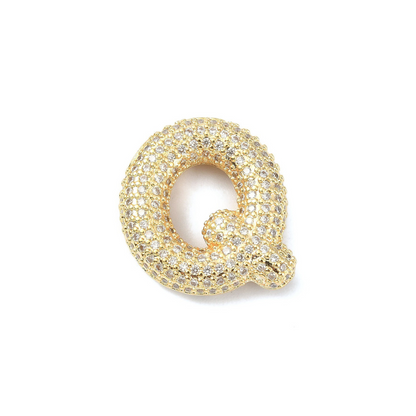 Front view of the Gold Slider Rhinestone Bubble Initial Letter | Alphabet Charm | Letter Q
