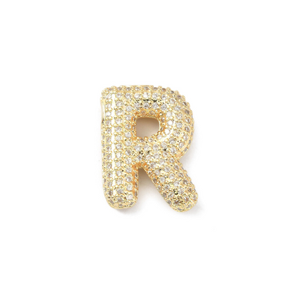 Front view of the Gold Slider Rhinestone Bubble Initial Letter | Alphabet Charm | Letter R