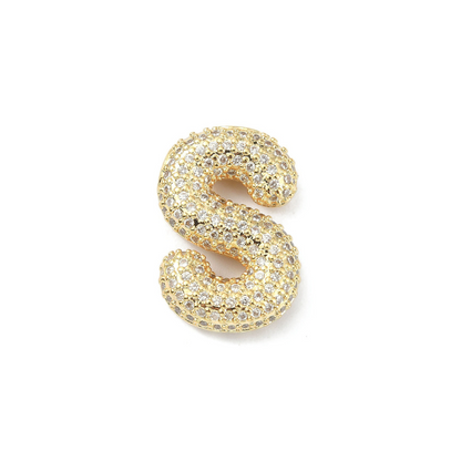 Front view of the Gold Slider Rhinestone Bubble Initial Letter | Alphabet Charm | Letter S