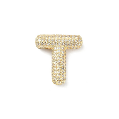 Front view of the Gold Slider Rhinestone Bubble Initial Letter | Alphabet Charm | Letter T