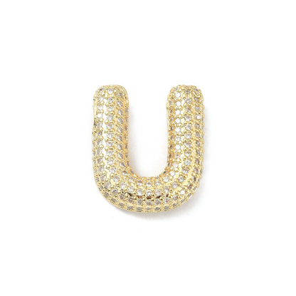 Front view of the Gold Slider Rhinestone Bubble Initial Letter | Alphabet Charm | Letter U