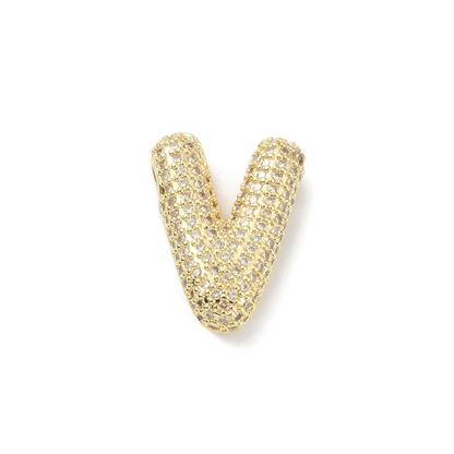Front view of the Gold Slider Rhinestone Bubble Initial Letter | Alphabet Charm | Letter V